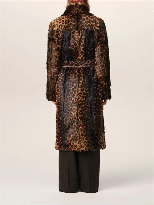 Cappotto con cintura in pelle di capra leopardata AMI PARIS | FCO485LH00732221